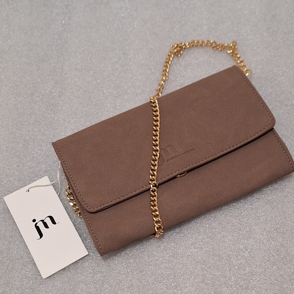 Brown Clutch Bag with Gold Chain